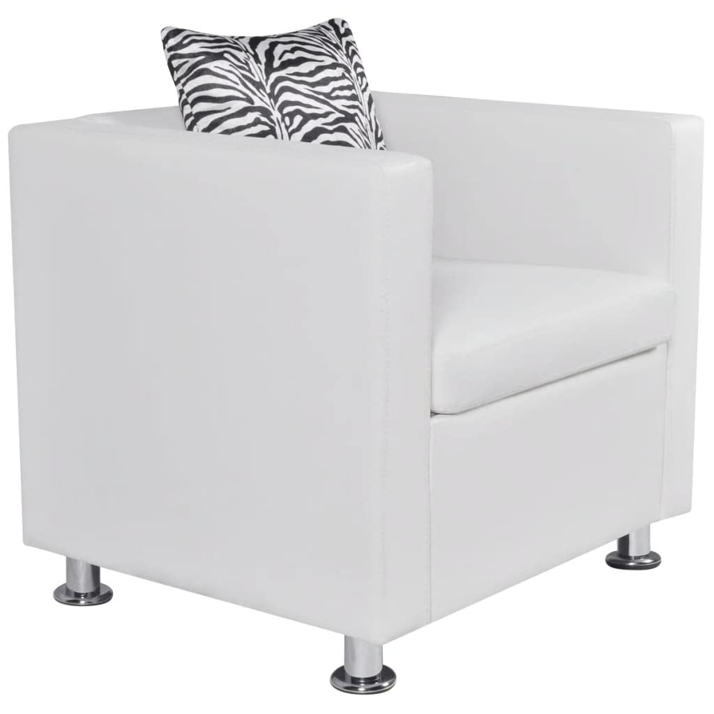 vidaXL Cube Armchair - Artificial Leather - White Faux Leather - Comfortable Wide Seating - Sturdy Construction and Modern Design for Any Room